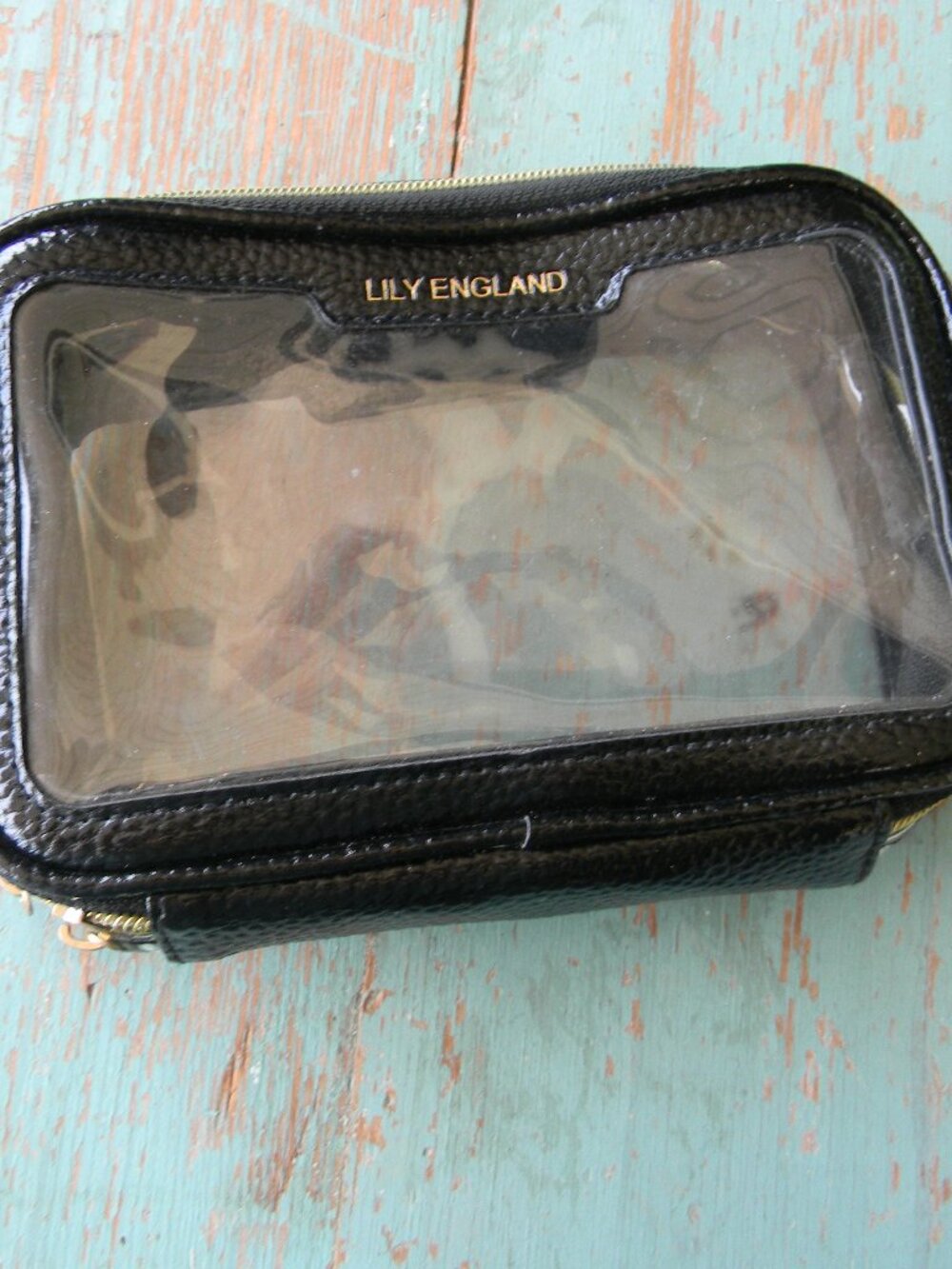 LILY ENGLAND BLACK/CLEAR ZIP AROUND 2 SECTION MAKE-UP COSMETIC TRAVEL BAG